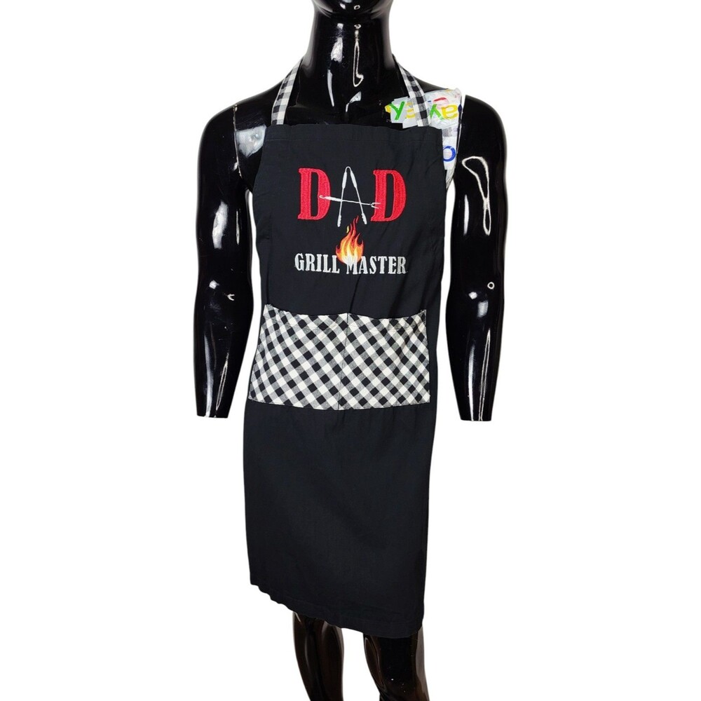 Vintage "DAD GRILL MASTER" DII For The Home 100% Cotton Apron Pockets Long Check